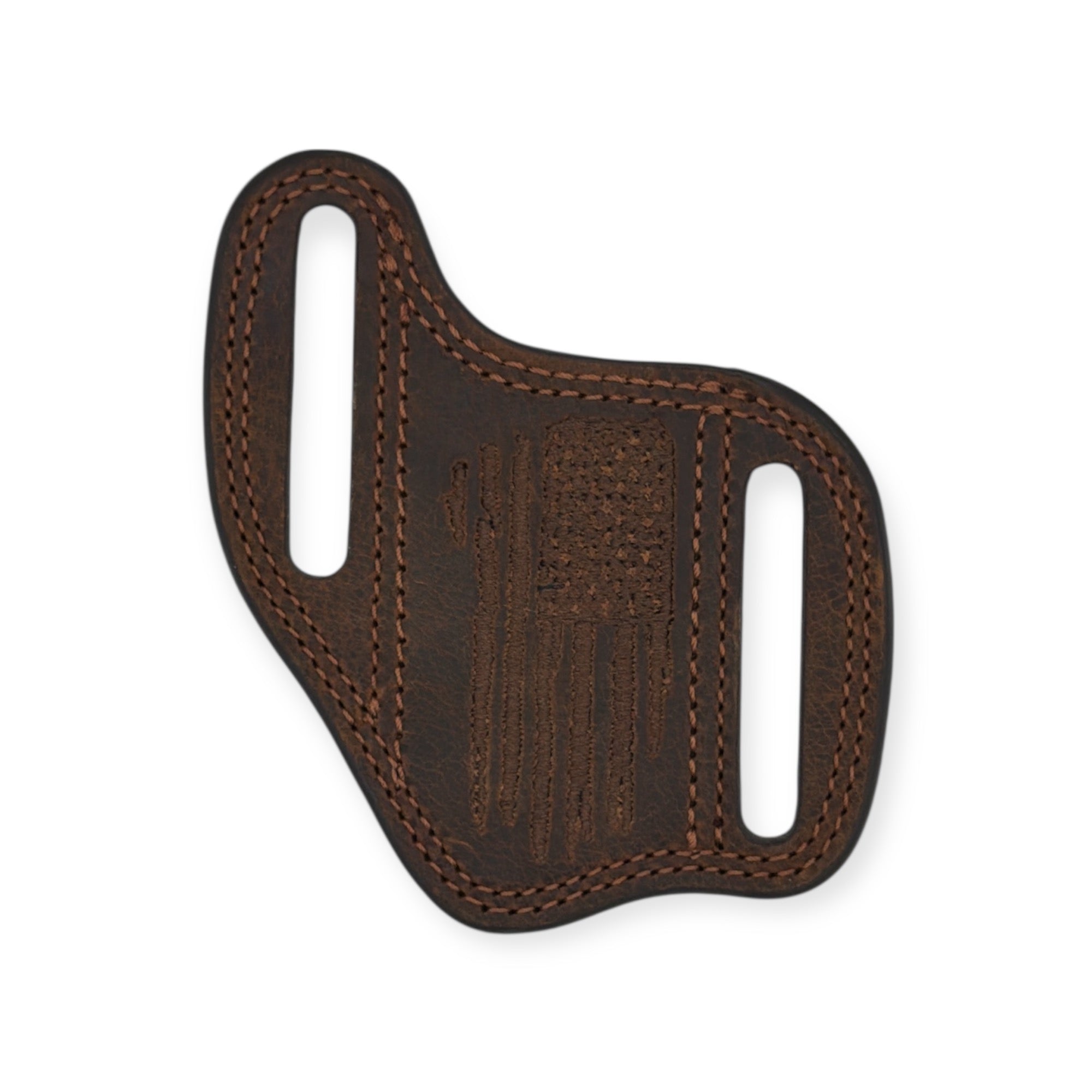 ARIAT LEATHER PANCAKE KNIFE SHEATH EMBROIDERED FLAG BROWN