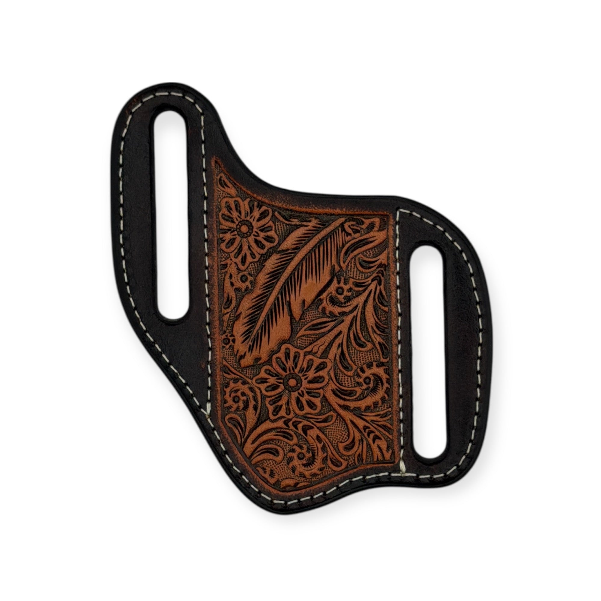 ARIAT MENS KNIFE SHEATH PANCAKE FLORAL EMBOSSED BROWN