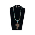 SILVER STRIKE NECKLACE AND EARRING SET CACTUS CHEETAH BEADED TURQUOISE
