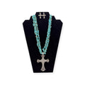 BLAZIN ROXX NECKLACE SET SIILVER CROSS PENDANT TURQUOISE ROCK