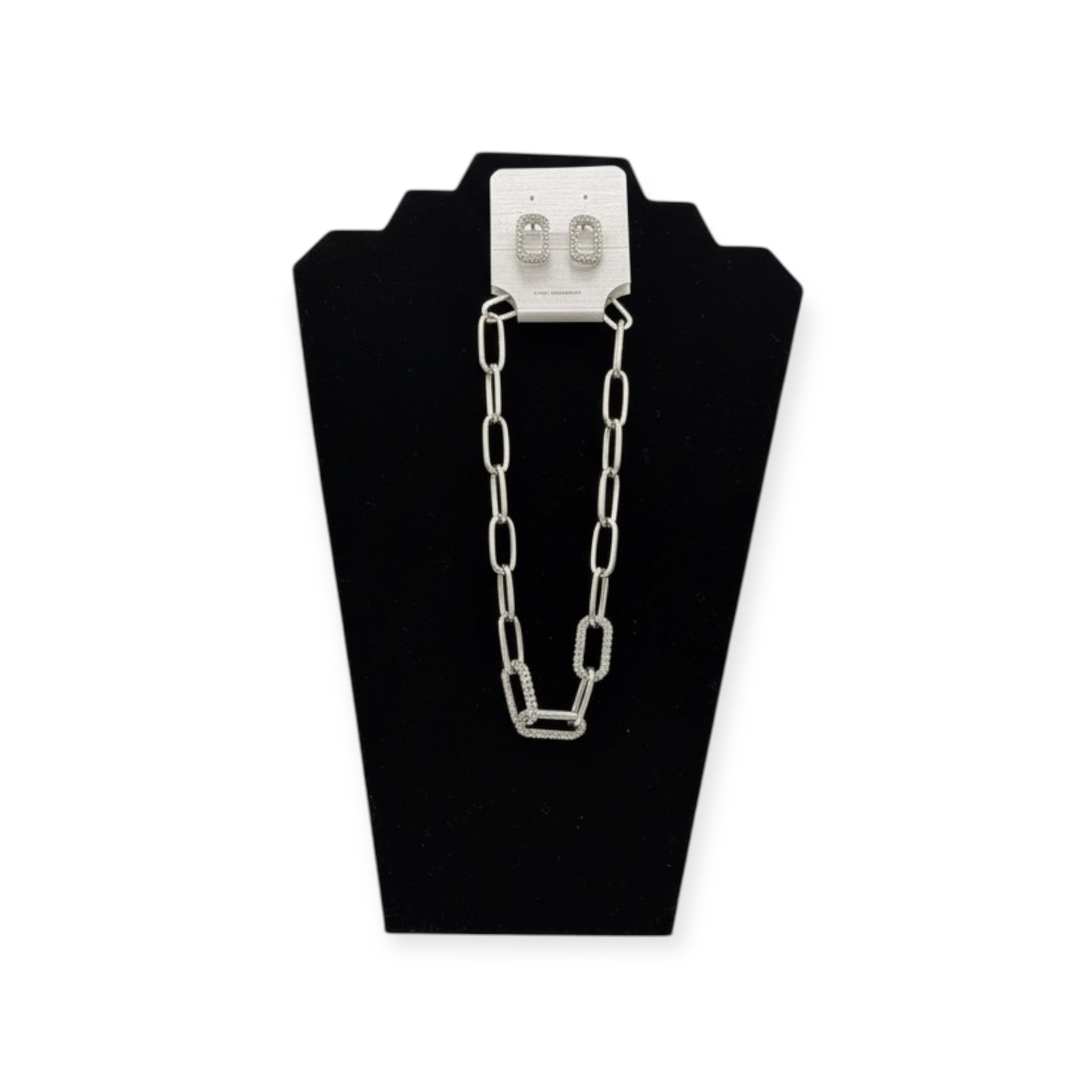 BLAZIN ROXX NECKLACE AND EARRING SET CRYSTAL CHAIN SILVER