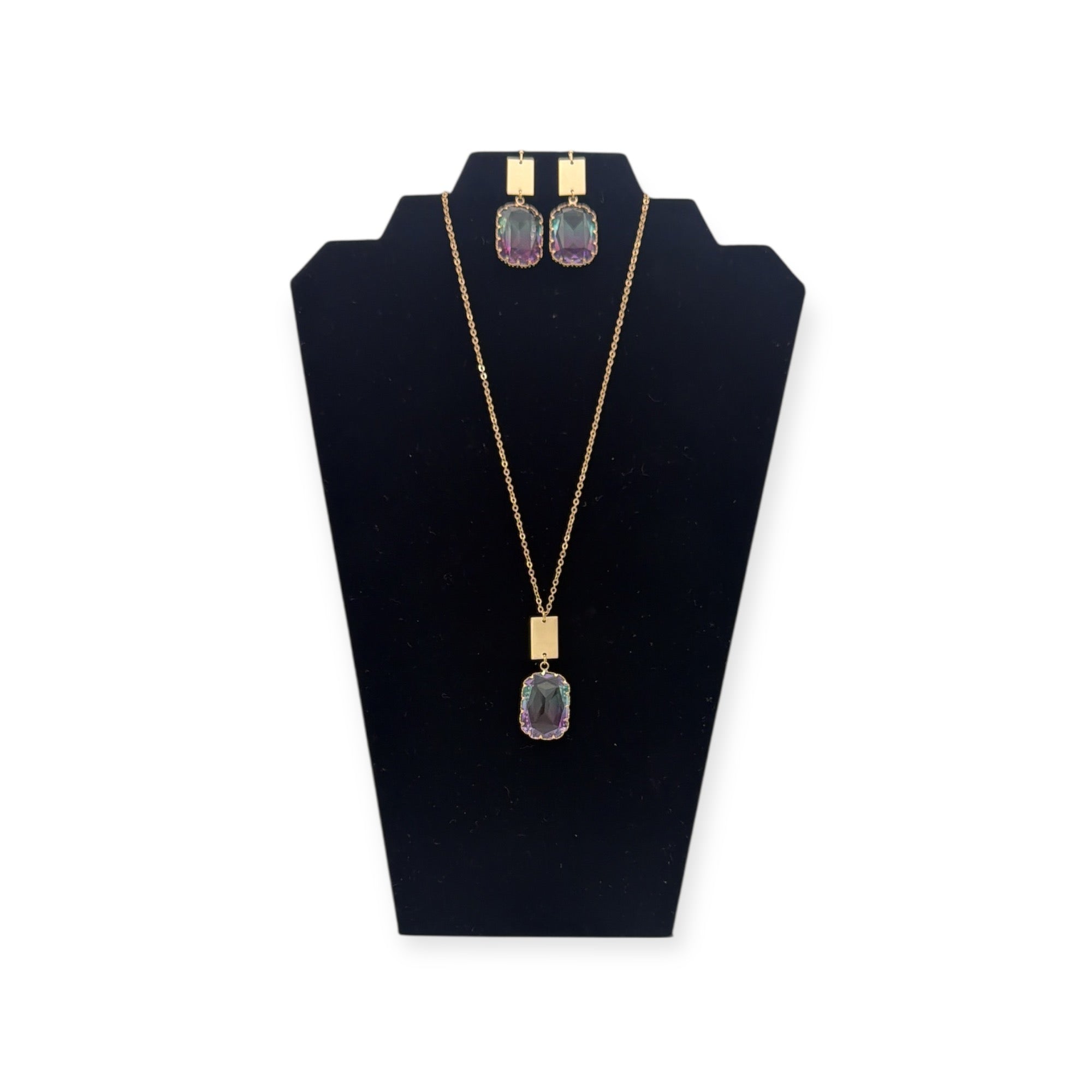 BLAZIN ROXX RECTANGLE EARRING NECKLACE SET MULTI COLORED