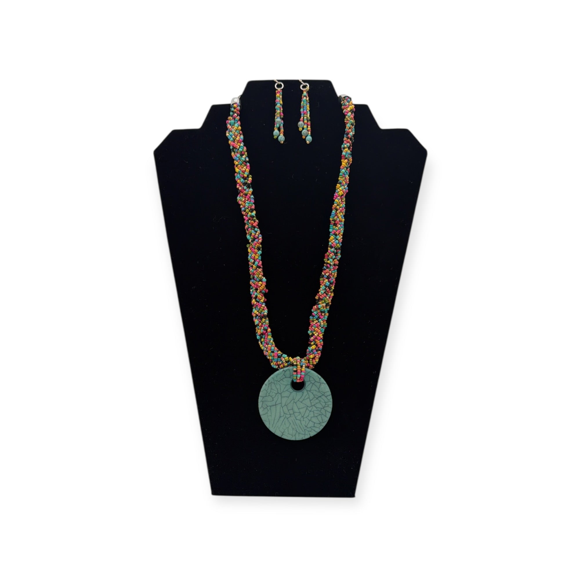 BLAZIN ROXX NECKLACE AND EARRING SET BEADED LARGE PENDANT MULTICOLORED