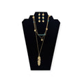 SILVER STRIKE LADIES EARRING AND NECKLACE SET 3 CHAIN FEATHER PENDANT GOLD