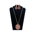 SILVER STRIKE LADIES EARRING AND NECKLACE SET PINK STONES PINK