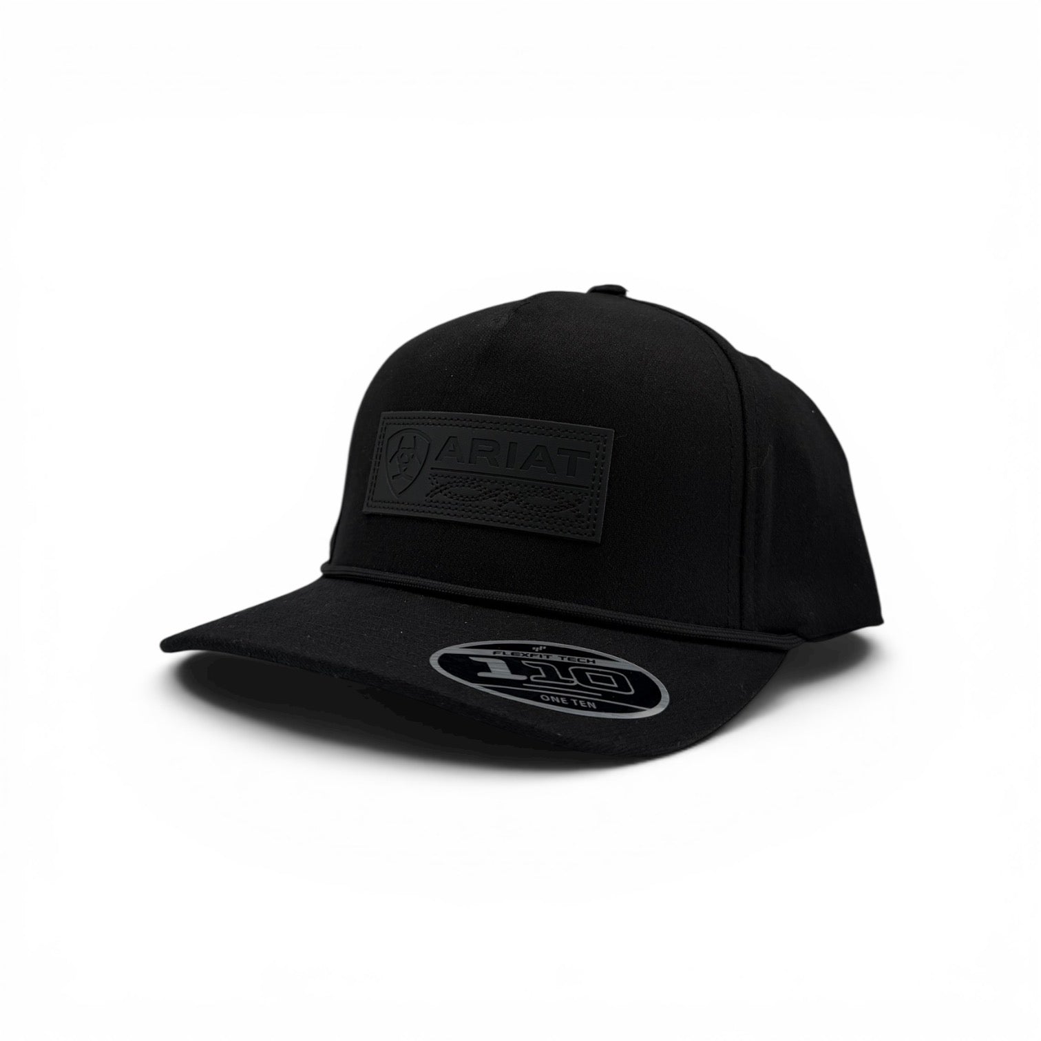 ARIAT MENS FLEXFIT 110 CAP SNAP BACK FAUX LEATHER PATCH BLACK