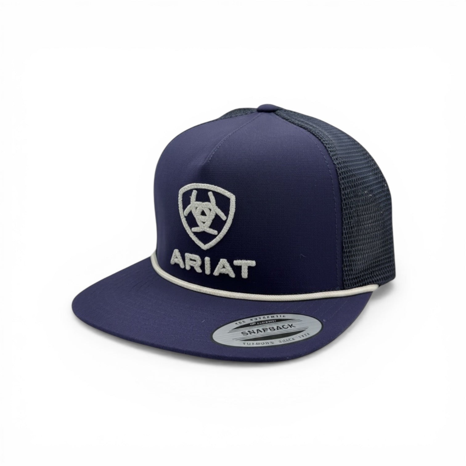 ARIAT MENS CAP SNAP BACK RAISED EMBROIDERED BRIM ROPE NAVY