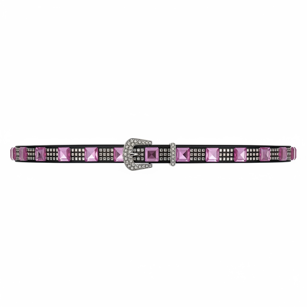 Pink Square Gem Rhinestone Hatband