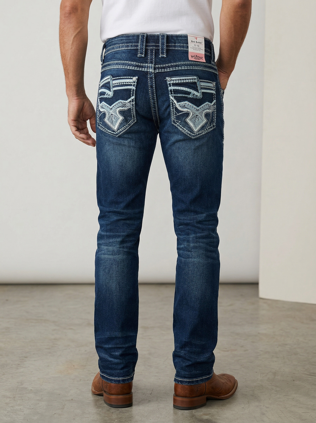 ROCK REVOLUTION MEN'S EMBROIDERED POCKET STRAIGHT FIT JEANS