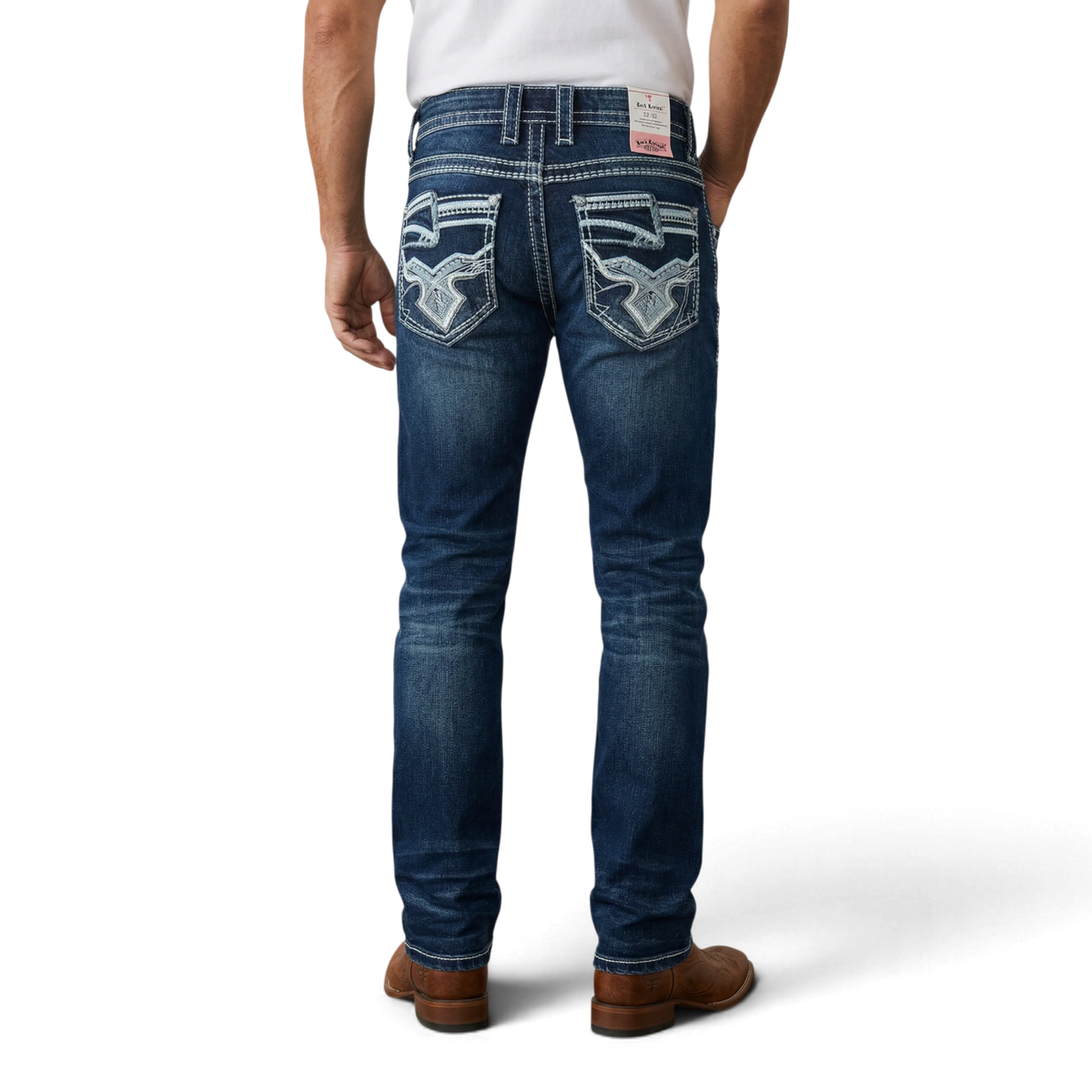 ROCK REVOLUTION MEN'S EMBROIDERED POCKET STRAIGHT FIT JEANS