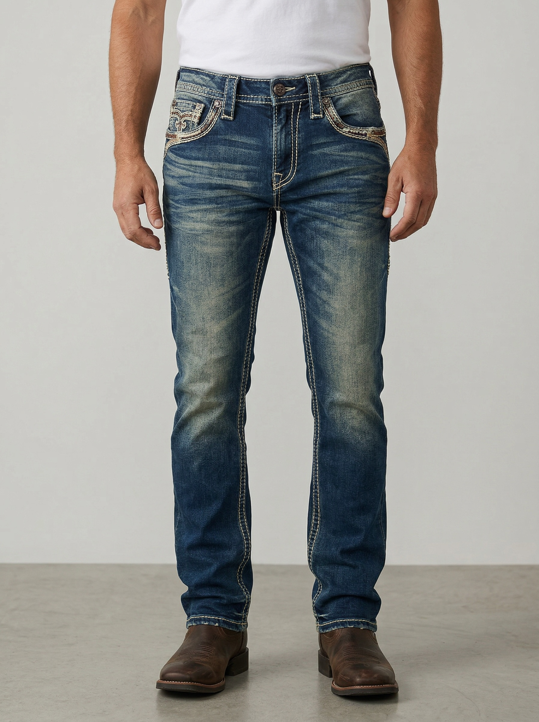 ROCK REVOLUTION MEN'S SCROLLWORK STRAIGHT FIT JEANS