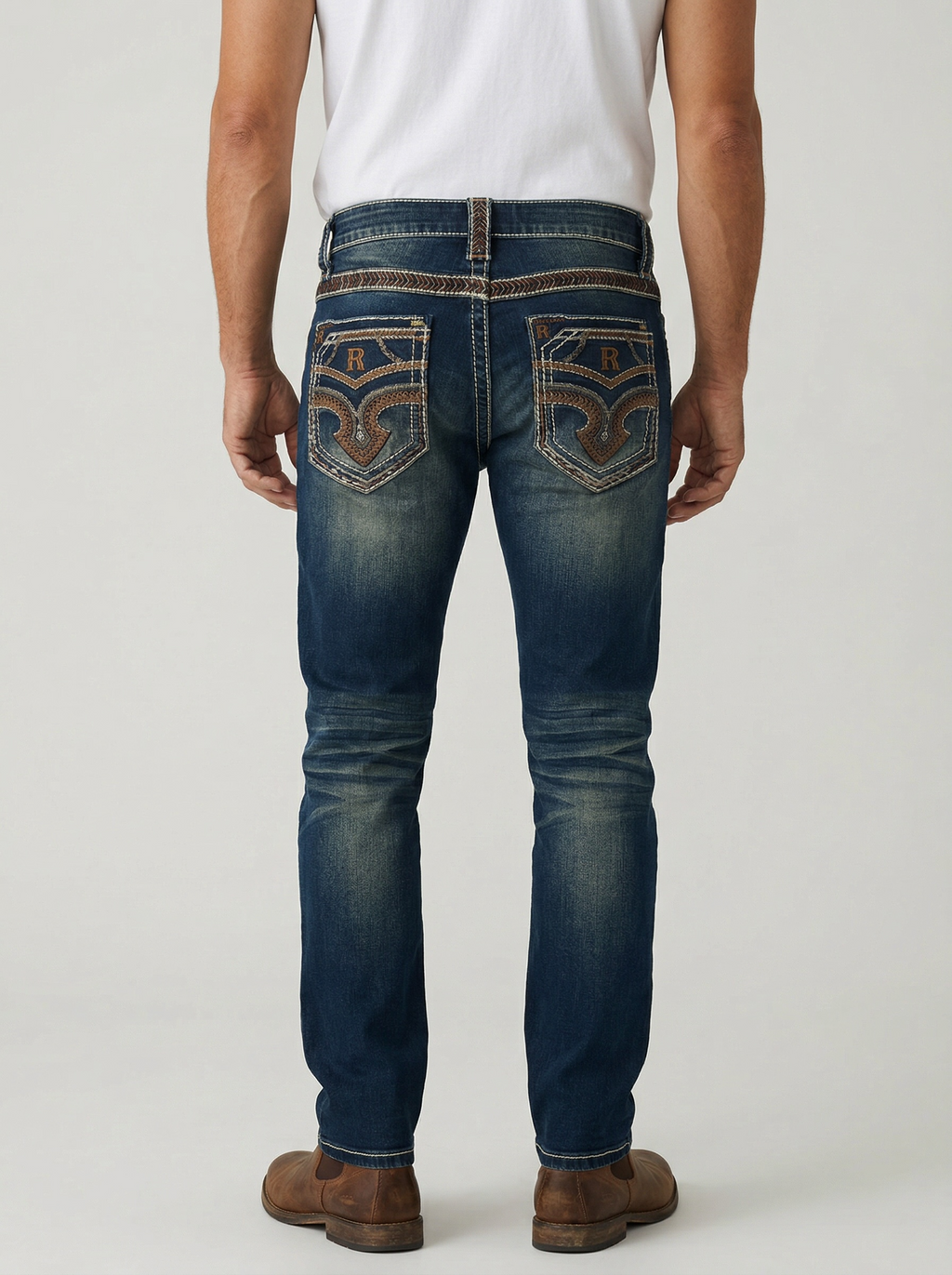 ROCK REVOLUTION MEN'S SCROLLWORK STRAIGHT FIT JEANS