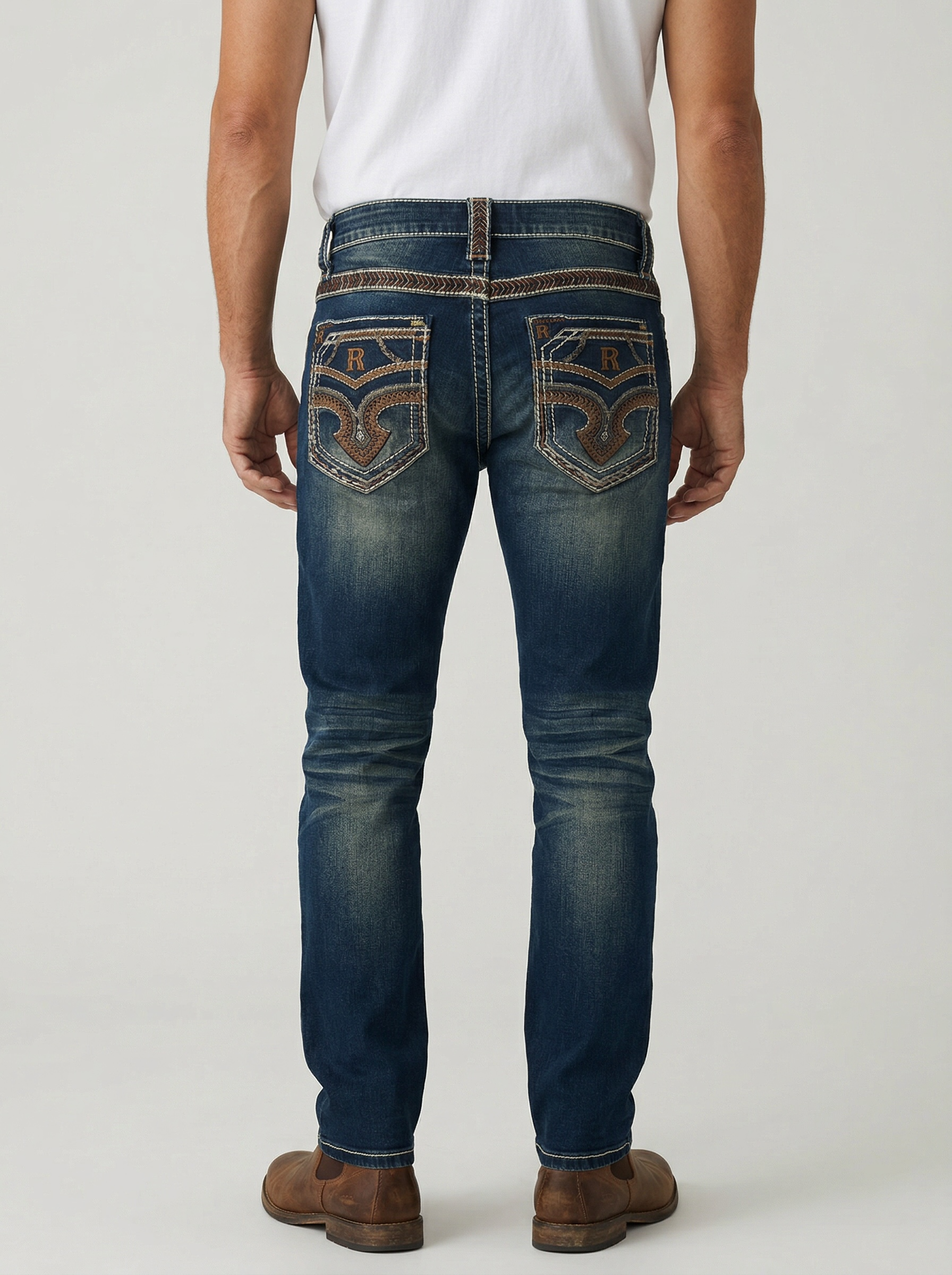 ROCK REVOLUTION MEN'S SCROLLWORK STRAIGHT FIT JEANS