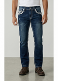 ROCK REVOLUTION MEN'S THICK STITCH FLEUR-DE-LIS STRAIGHT FIT JEANS