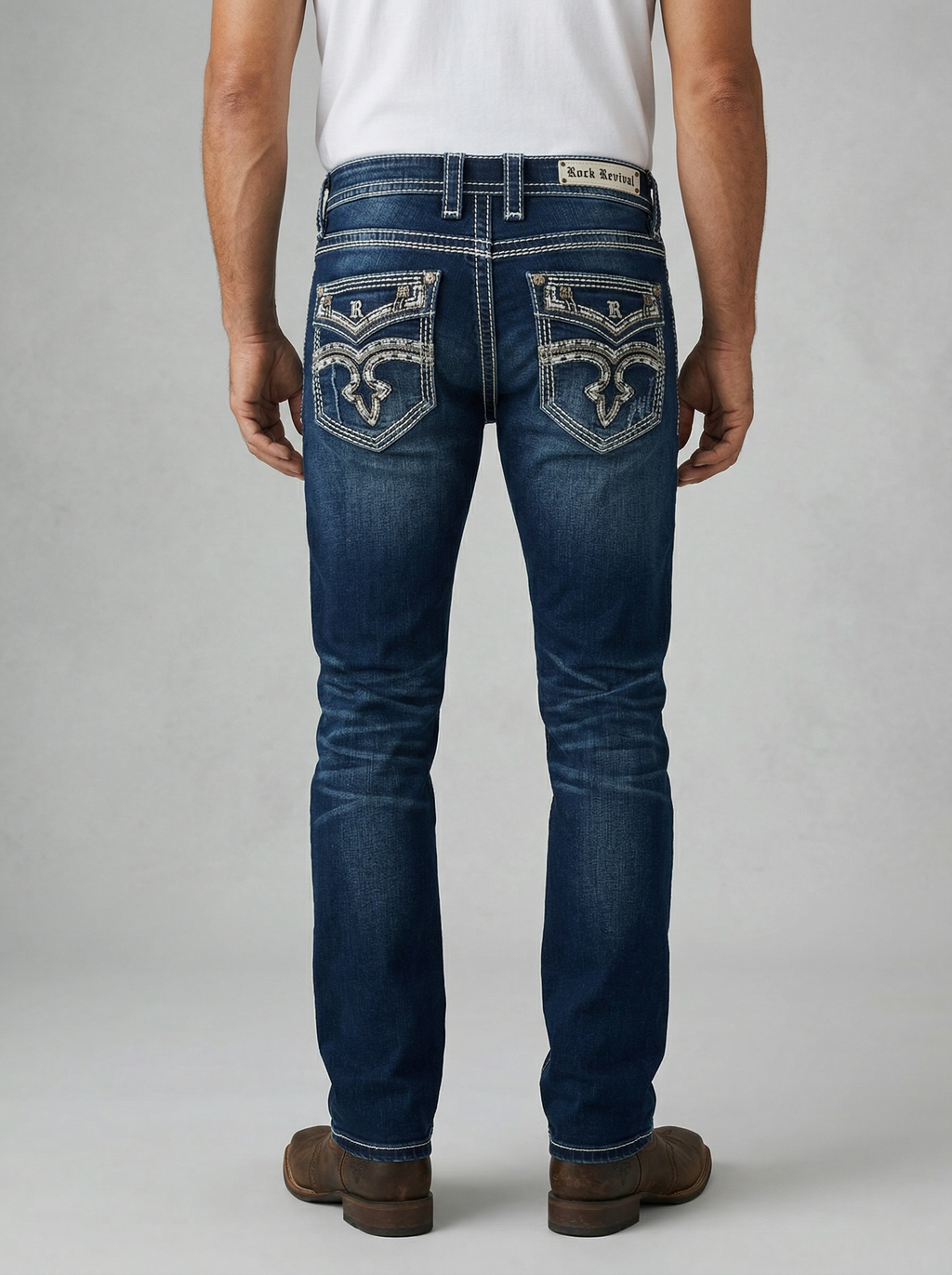 ROCK REVOLUTION MEN'S THICK STITCH FLEUR-DE-LIS STRAIGHT FIT JEANS