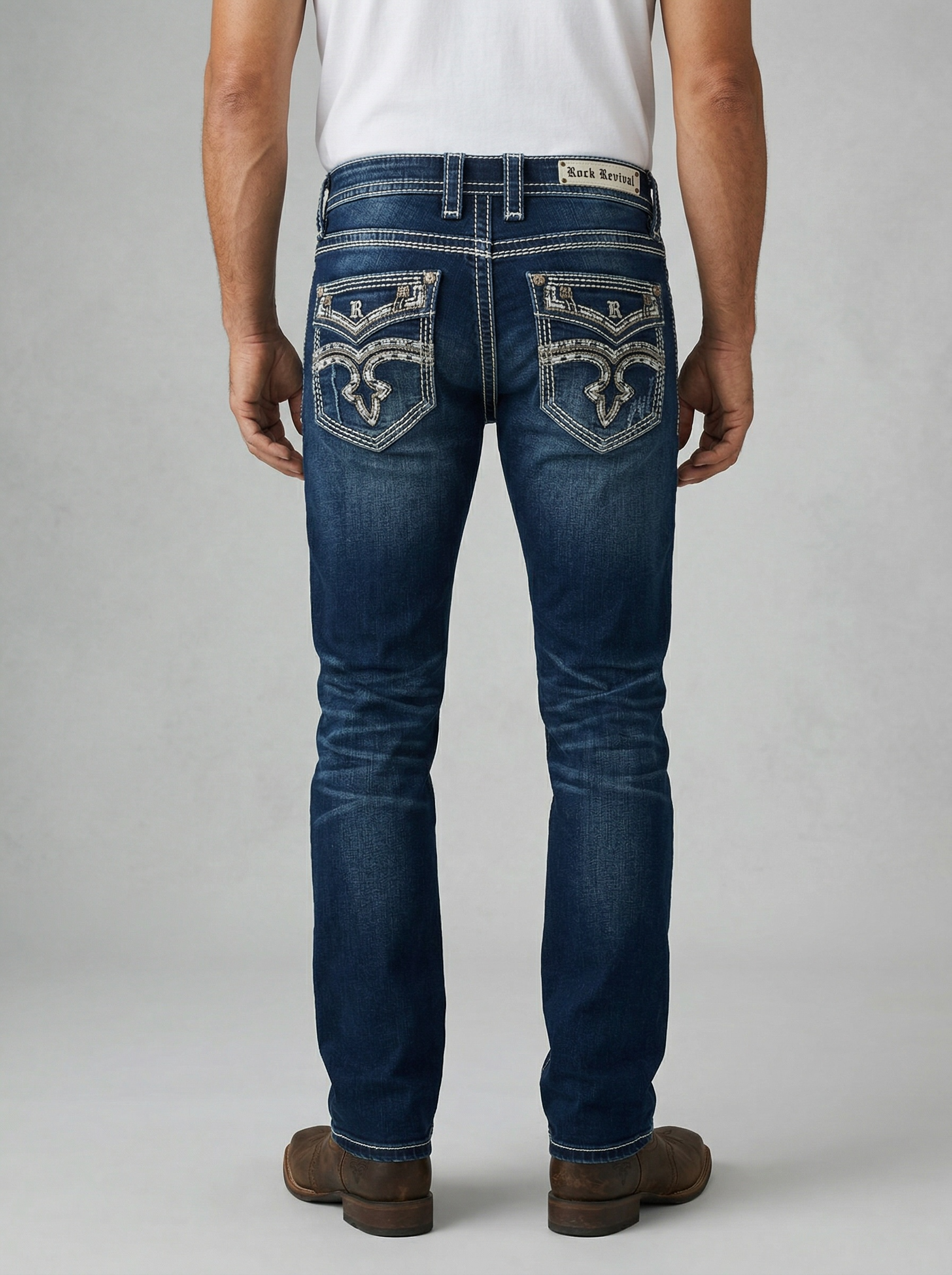 ROCK REVOLUTION MEN'S THICK STITCH FLEUR-DE-LIS STRAIGHT FIT JEANS
