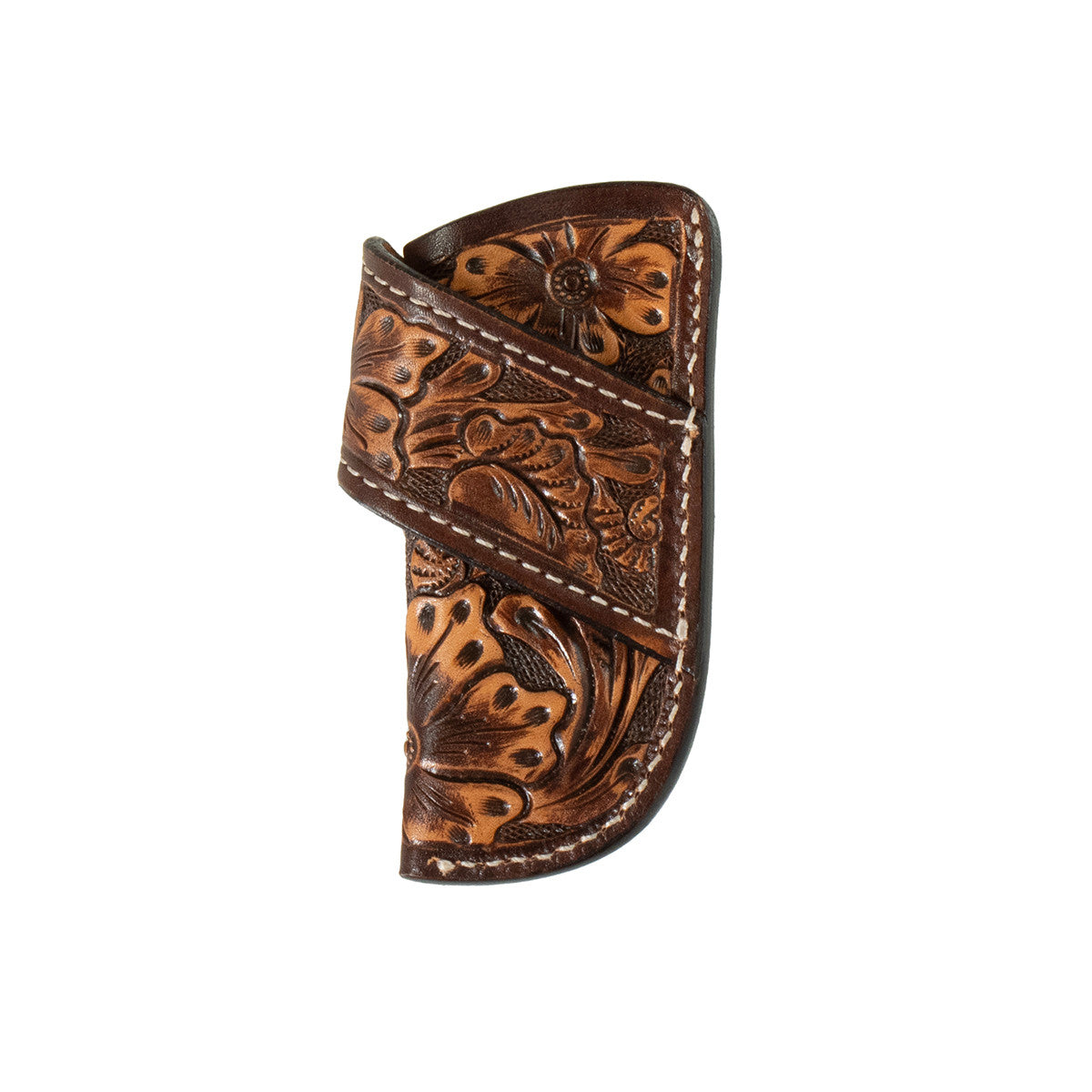 3D KNIFE SHEATH HAND TOOLED FLORAL DESIGN BROWN