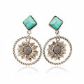 Western Style Sunflower Pendant Post Earrings - WJ: Sunflower