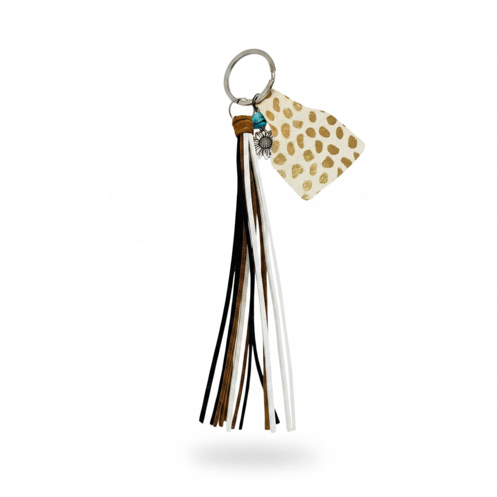 Western Style Geometric Cowhide Keychain: 5