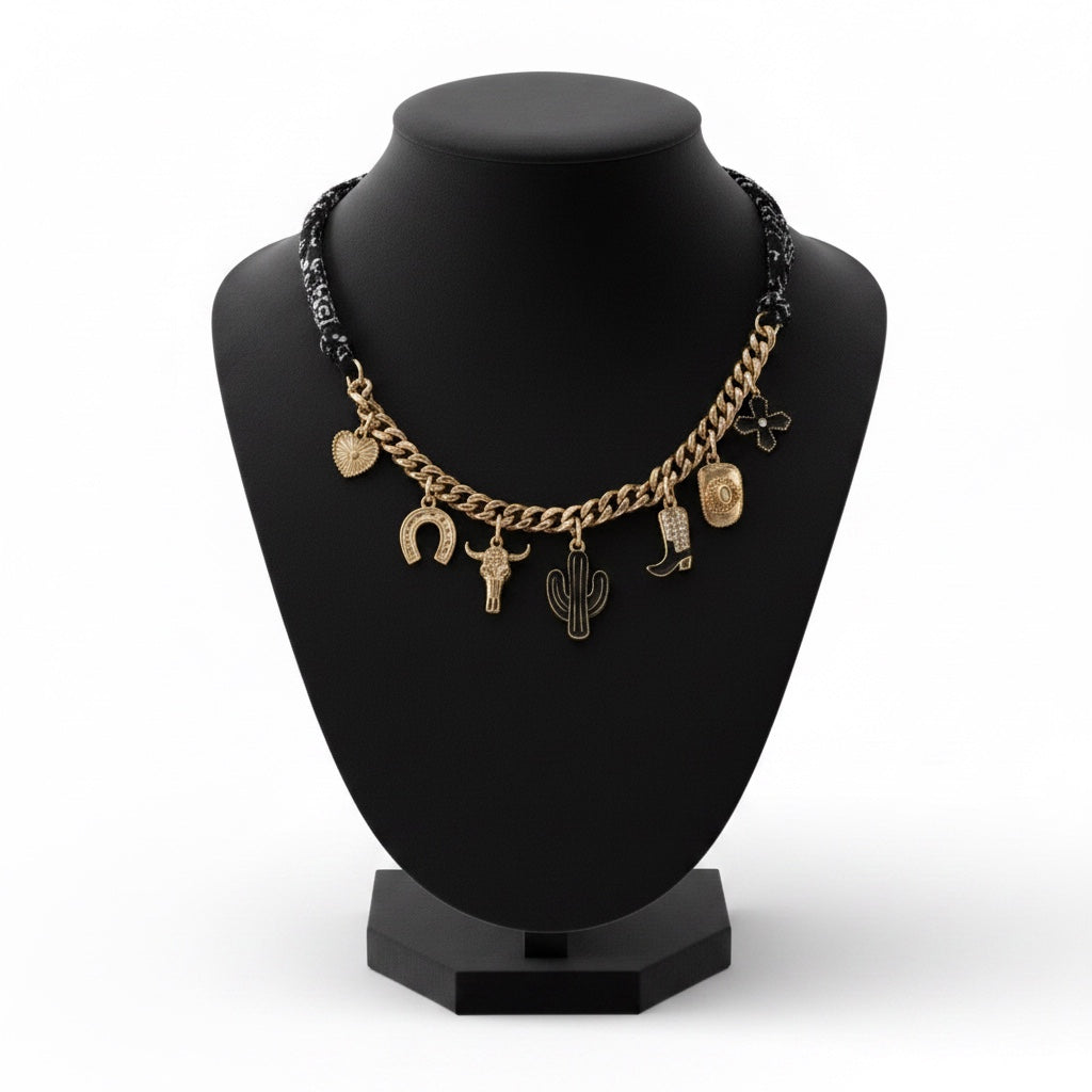 CHARM ANIMAL SCARF NECKLACE-WESTERN CROSS BOOT HAT |80N92703: GOLD