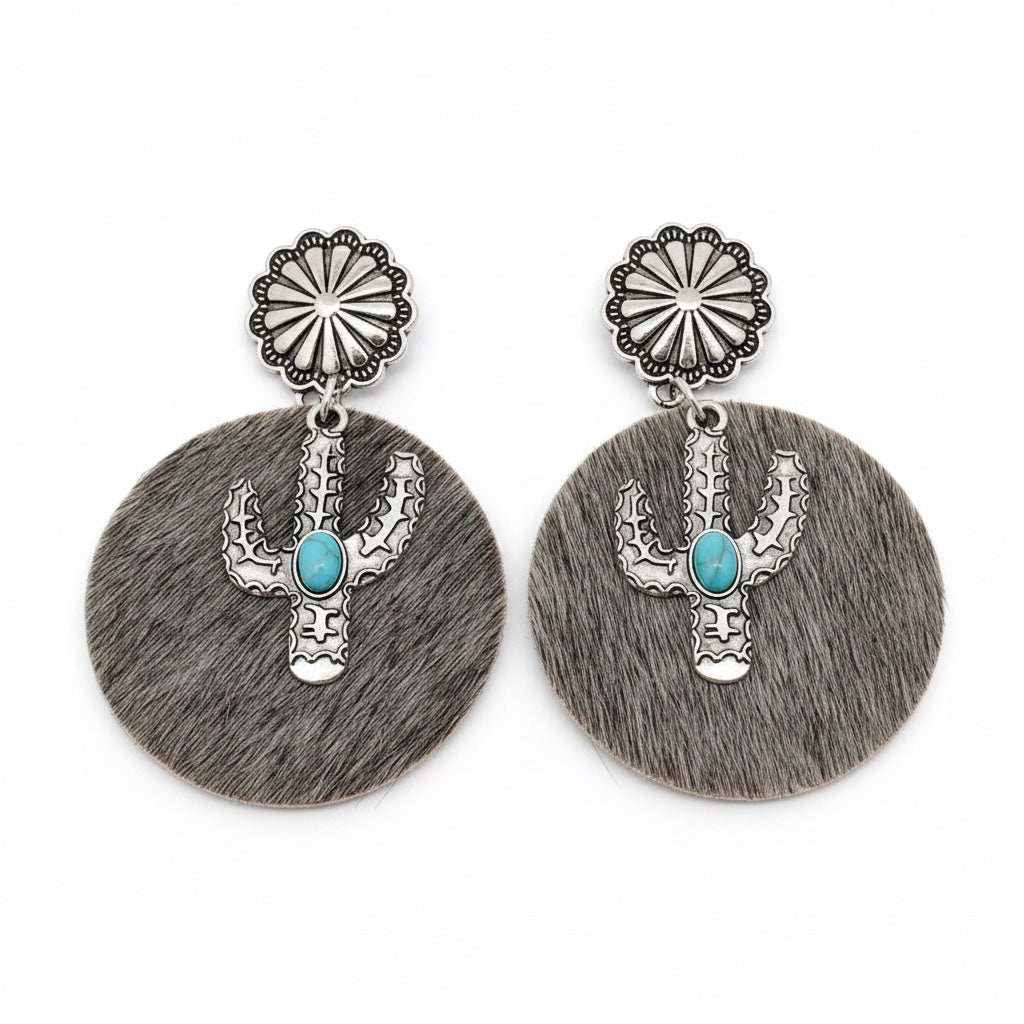 Western Style Cactus Animal Skin Double Charm Earrings - WJ: 5