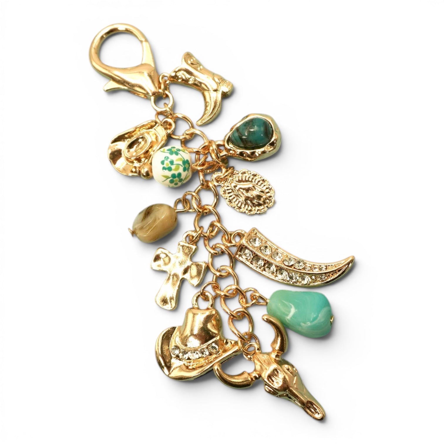 WESTERN PORCELAIN CROSS BOOT COWBOY HAT BAG CHARM | 80K010: Gold