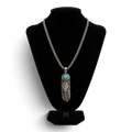 SILVER STRIKE MENS NECKLACE 24" TURQUOISE FEATHER ANTIQUE SILVER