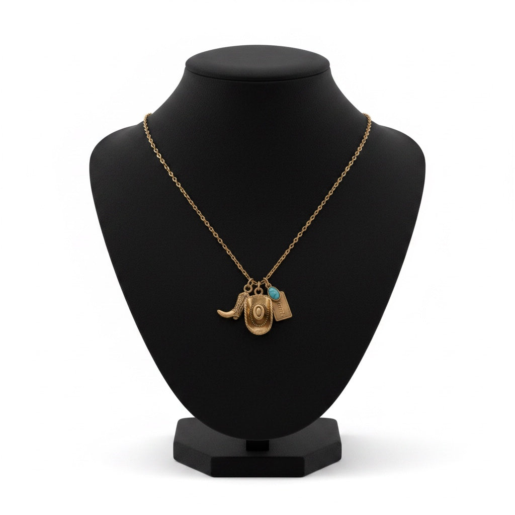 Western Cowboy Hat & Boot Charm Necklace: RGTUQ