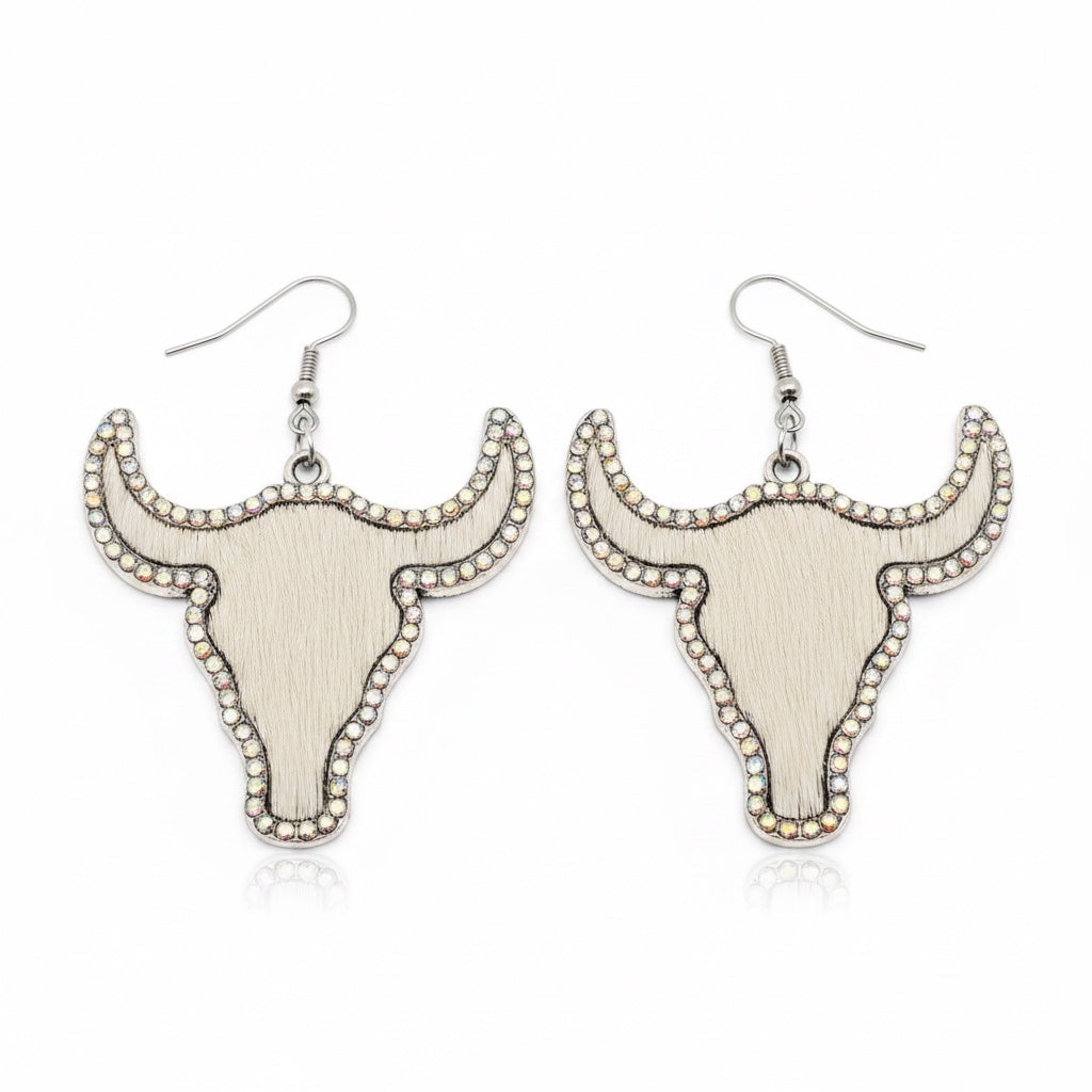 Western Style Cowboy Rhinestone Cowhide Cowhead Earrings -WJ: 4