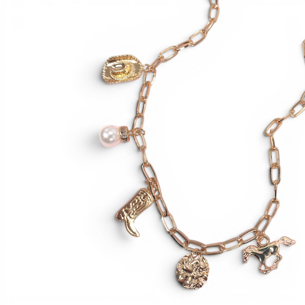 WESTERN BOOT STAR HAT HORSESHOE CHARM NECKLACE | 80N1187: Gold