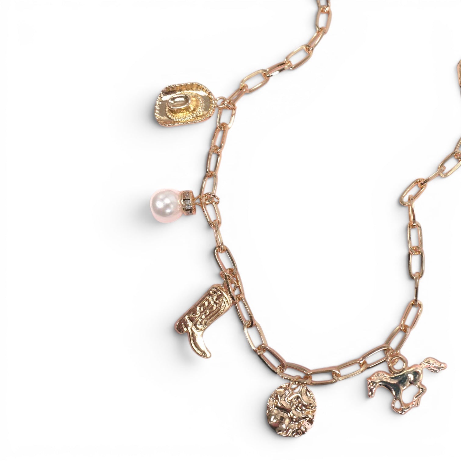 WESTERN BOOT STAR HAT HORSESHOE CHARM NECKLACE | 80N1187: Gold