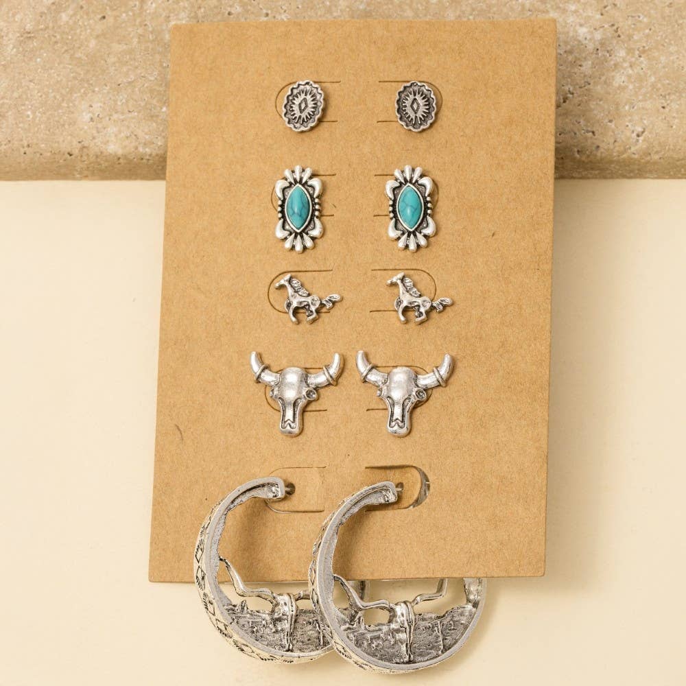Assorted Western Five Pair Earrings Set: S