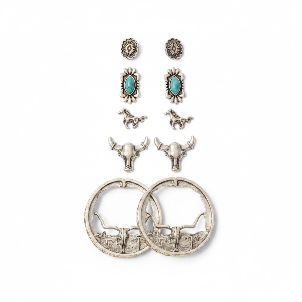 Assorted Western Five Pair Earrings Set: S