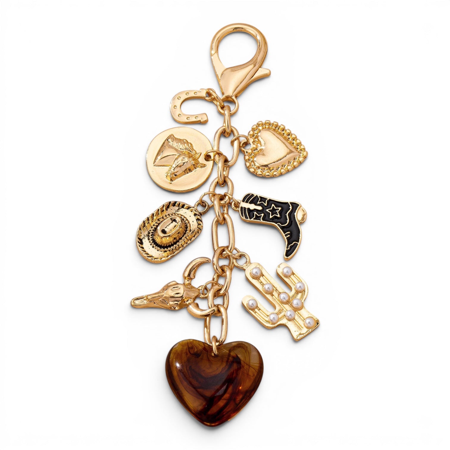 WESTERN HEART CROSS HAT BOOT HEART BAG CHARM | 80K096: GOLD
