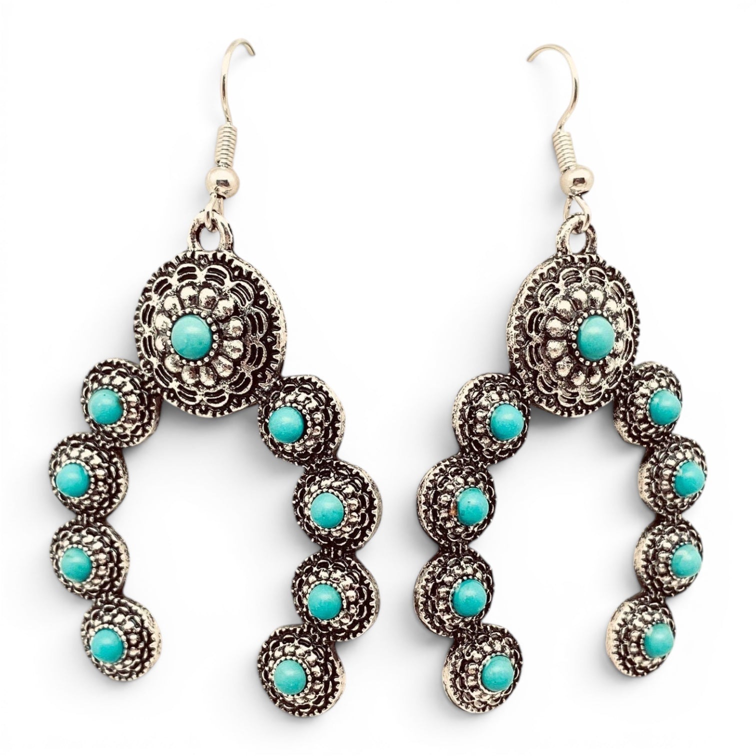 Turquoise Horseshoe Shape Charm Dangle Earrings - WJ