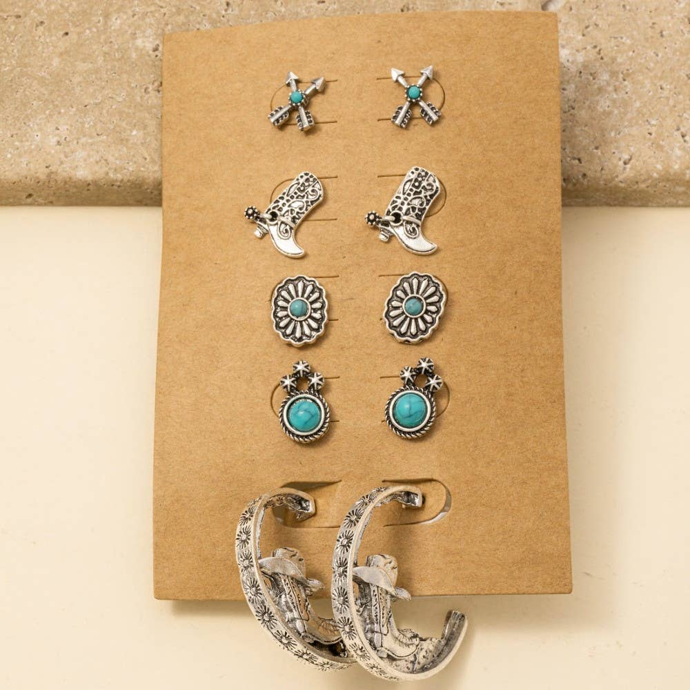Assorted 5 Pair Western Earrings Set: S