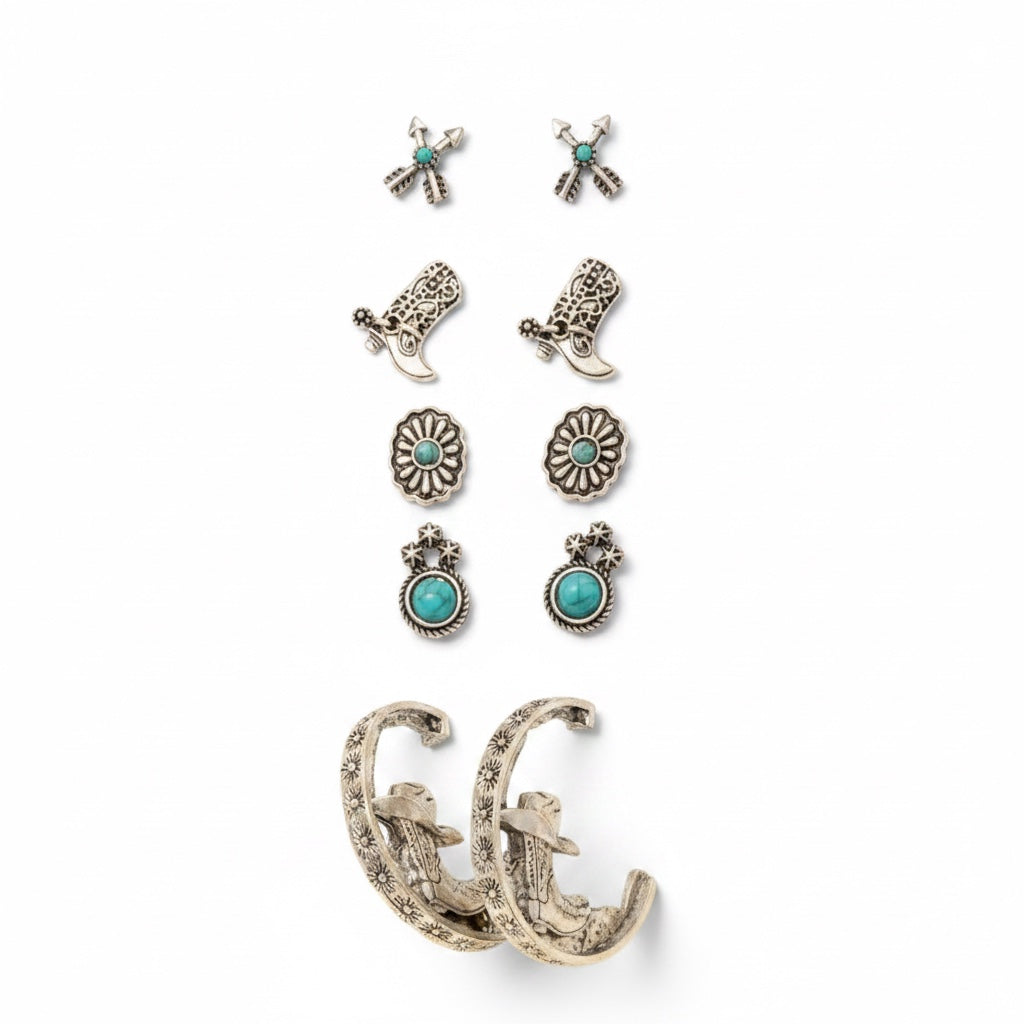 Assorted 5 Pair Western Earrings Set: S