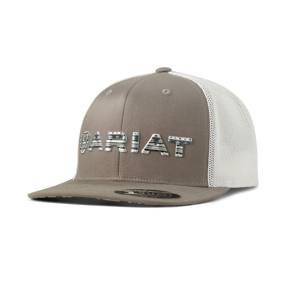 ARIAT MENS FLEXFIT 110 SNAP BACK SOUTHWESTERN PRINT EMBROIDERED GREY
