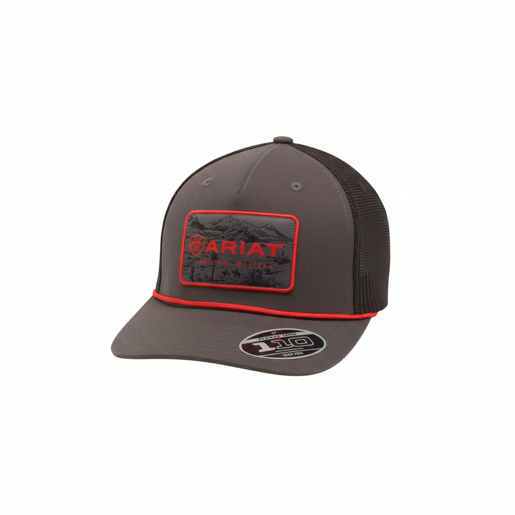 ARIAT MENS SNAP BACK FF110 RECTANGLE PATCH GREY
