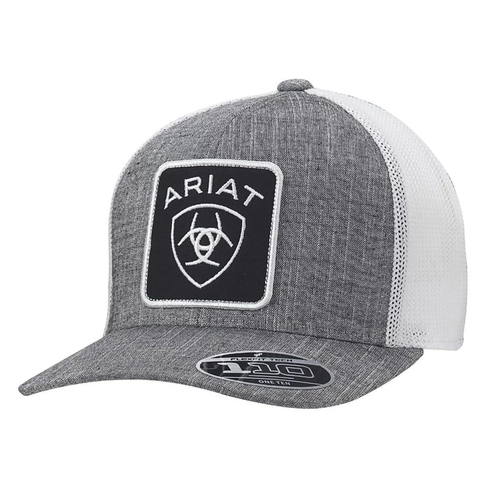 ARIAT MENS SNAP BACK FLEX FIT 110 LARGE PATCH LOGO GREY