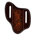3D LEATHER PANCAKE STYLE FLORAL TOOLED KNIFE SHEATH BROWN