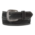 Ariat men's black genuine leather belt with floral embossing, double white stitching, and an antique silver engraved buckle.