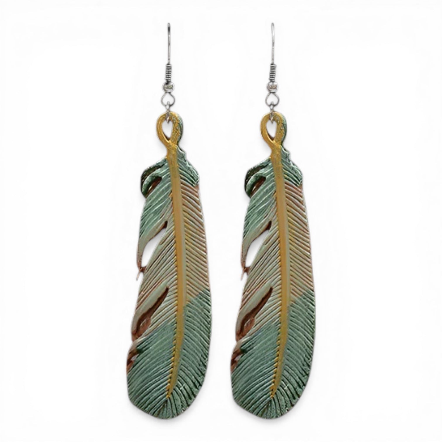 LTHR PAINTED FEATHER EARRINGS