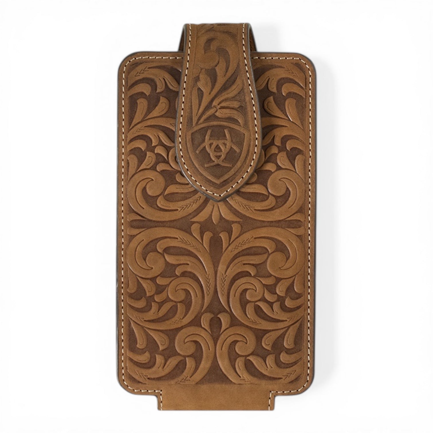 ARIAT CELL PHONE CASE SCROLLING EMBOSSED MEDIUM BROWN
