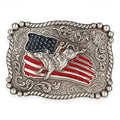 Nocona Youth Rectangle Distressed Flag American Bull Rider Belt Buckle