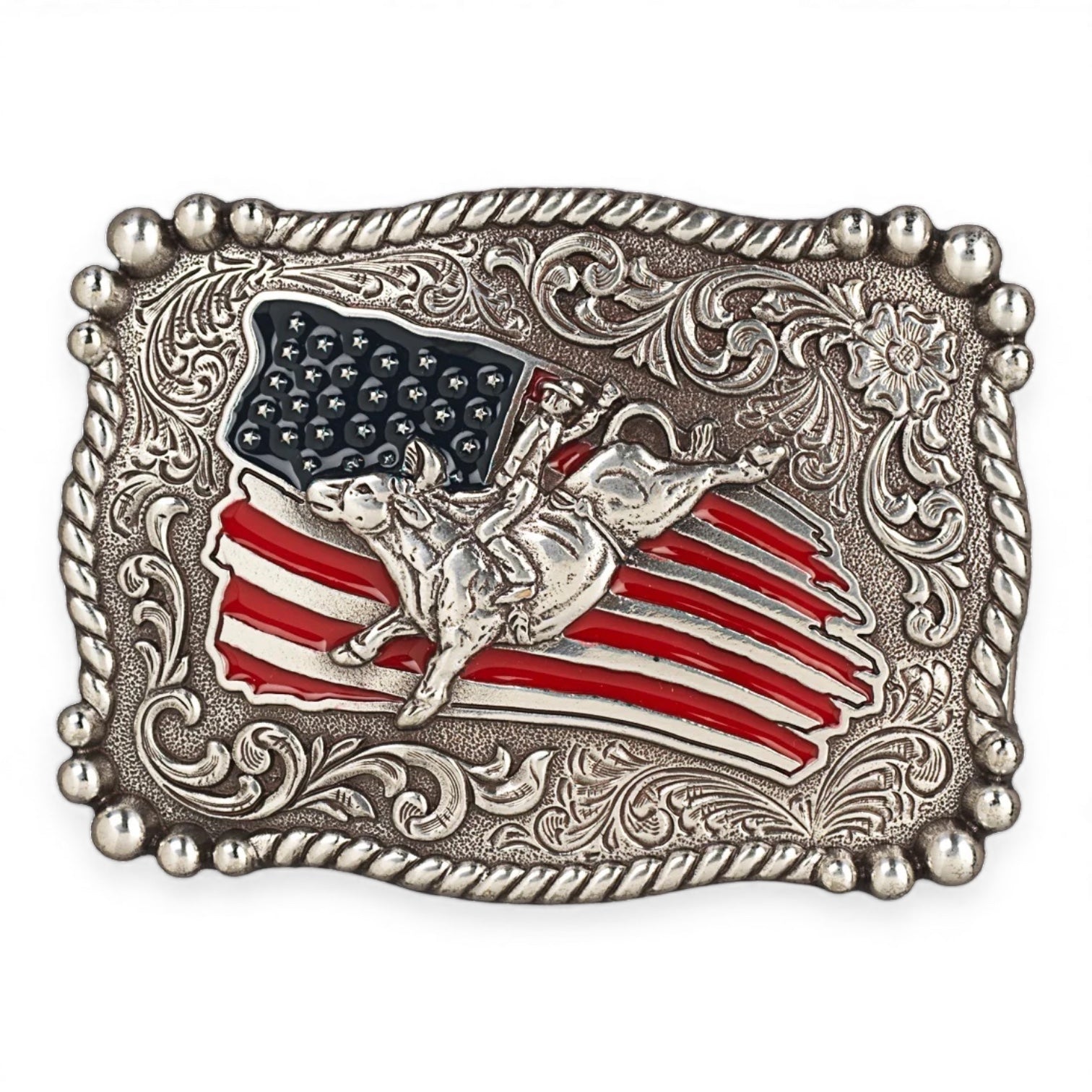 Nocona Youth Rectangle Distressed Flag American Bull Rider Belt Buckle