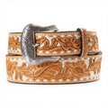 NOCONA MENS BELT 1 7/8-1 1/2 HAND TOOLED FLORAL BUCK LACING NATURAL
