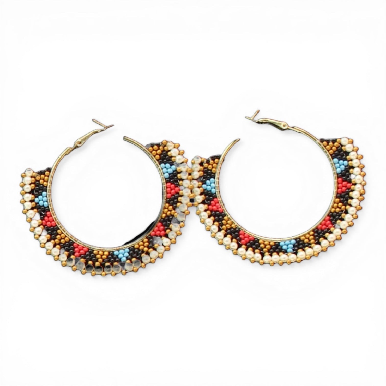 Blazin Roxx Ladies Beaded & Crystal Studded Gold Hoop Earrings