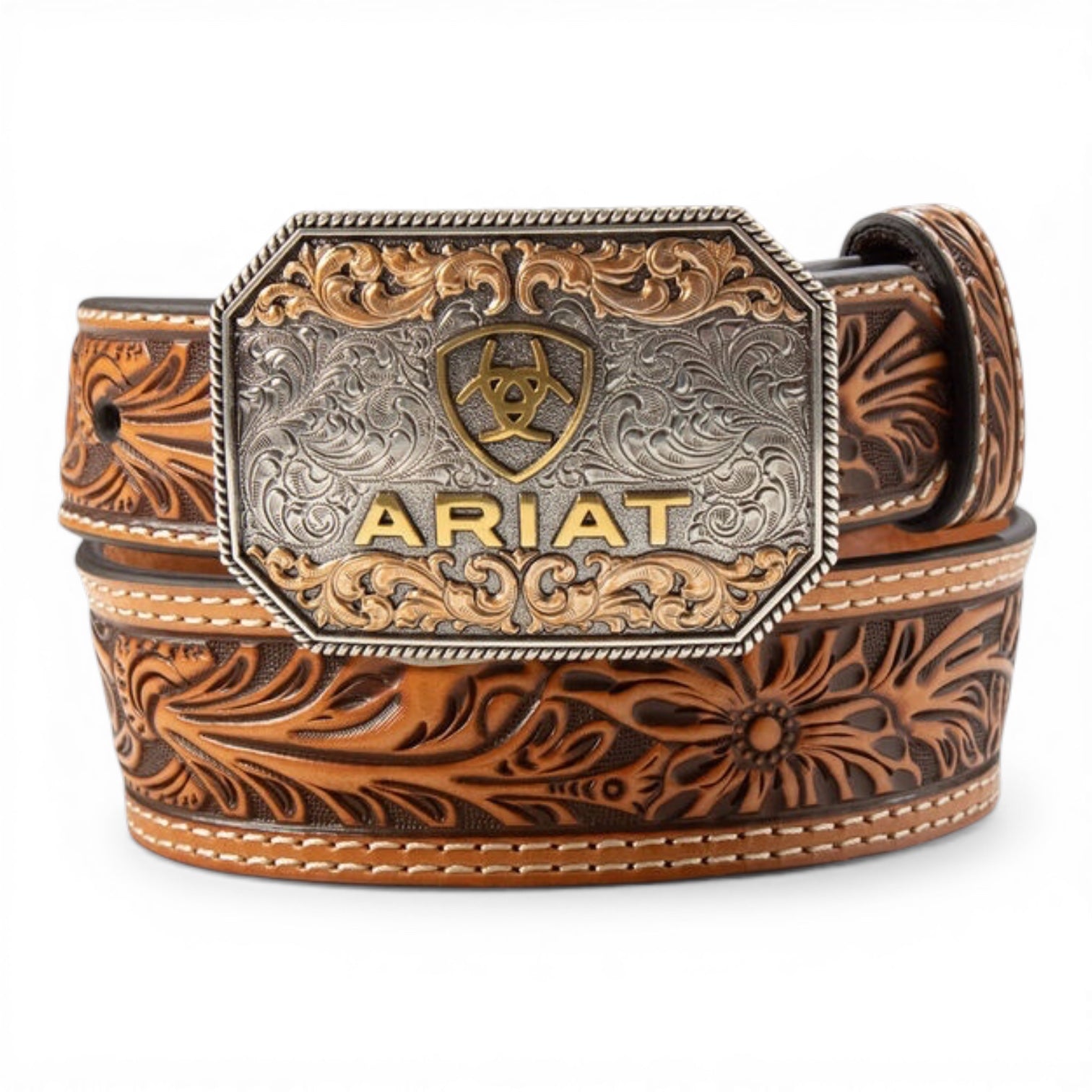 ARIAT BOYS BELT 1 1/2" - 1 1/4" FLORAL EMBOSSED TAN