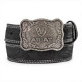 ARIAT BOYS BELT 1 1/4 TOOLED DOUBLE STITCH BLACK